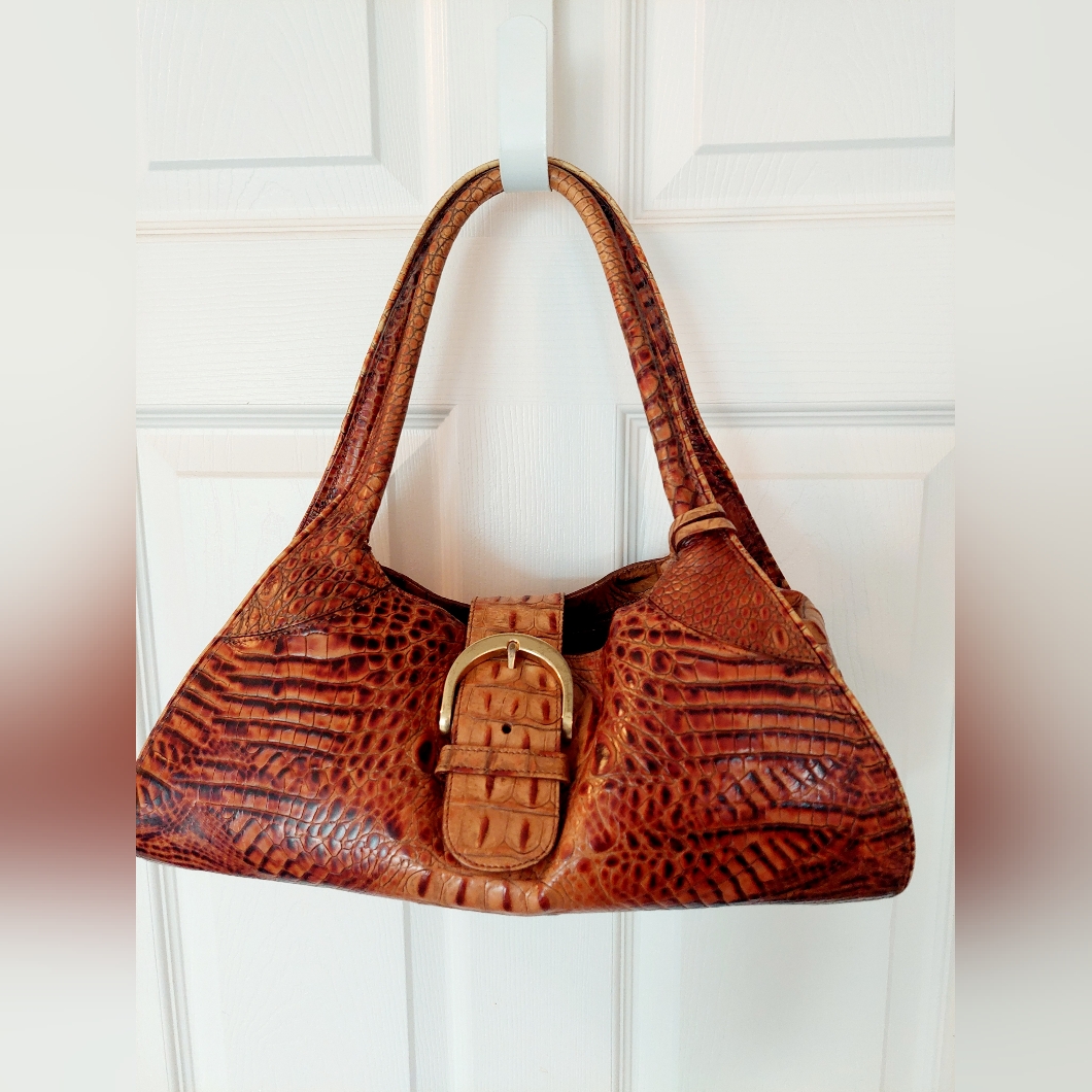 Brahmin Tan Crocodile Embossed Shoulder Bag